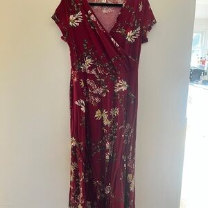 Aphratti Women's Burgundy Floral Wrap Maxi Dress